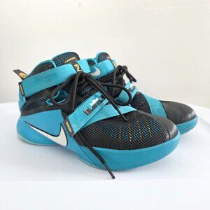Nike LeBron Zoom Soldier 9 Basketball Sneakers High Top Teal Blue Black Strap